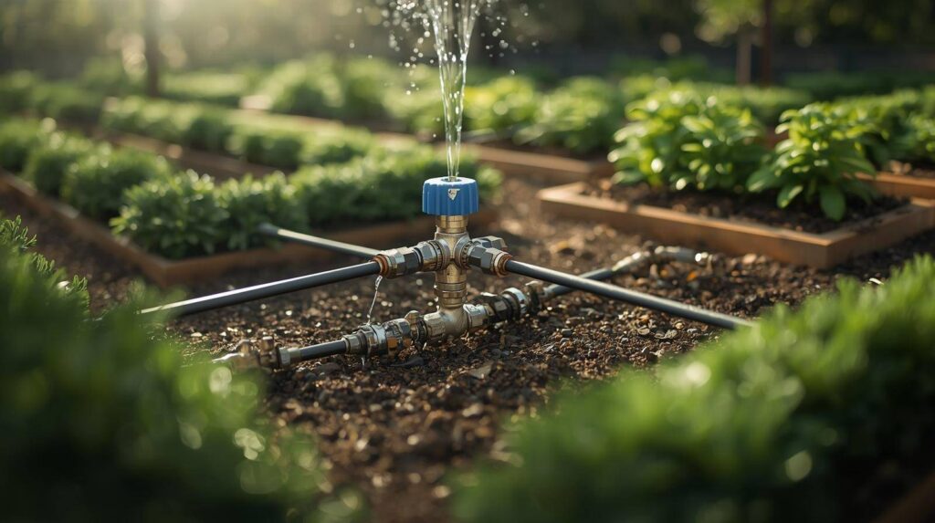 Efficiënte irrigatie in een bloeiende tuin