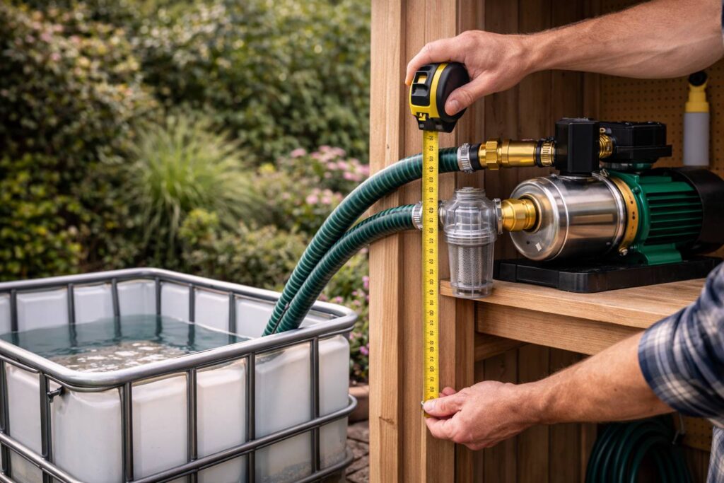 Het meten van de waterlijn hoogte voor de pomp