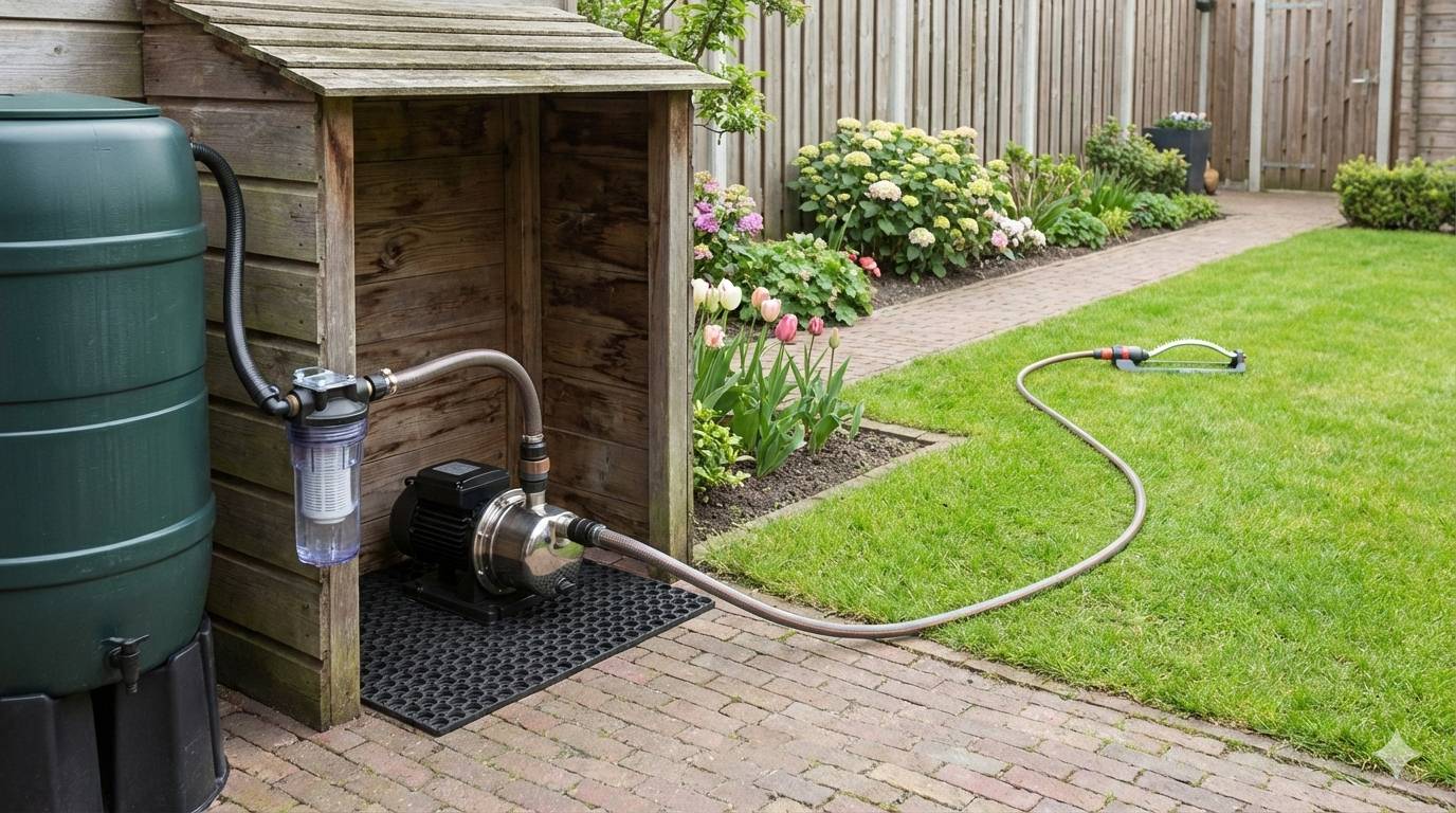 Tuinpomp aansluiten op regenton compleet stappenplan + schema