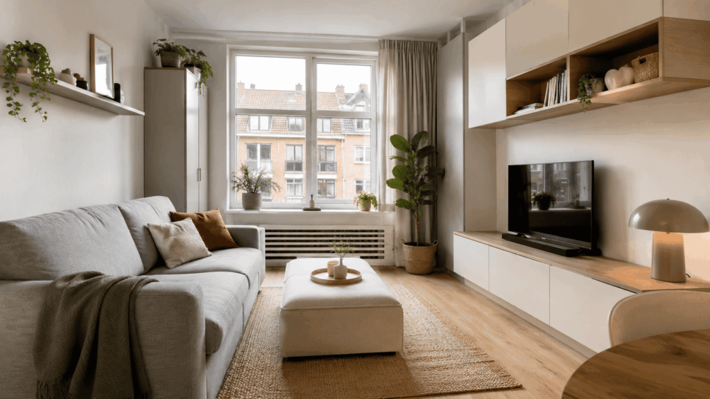 Opbergruimte kleine woonkamer met slimme oplossingen