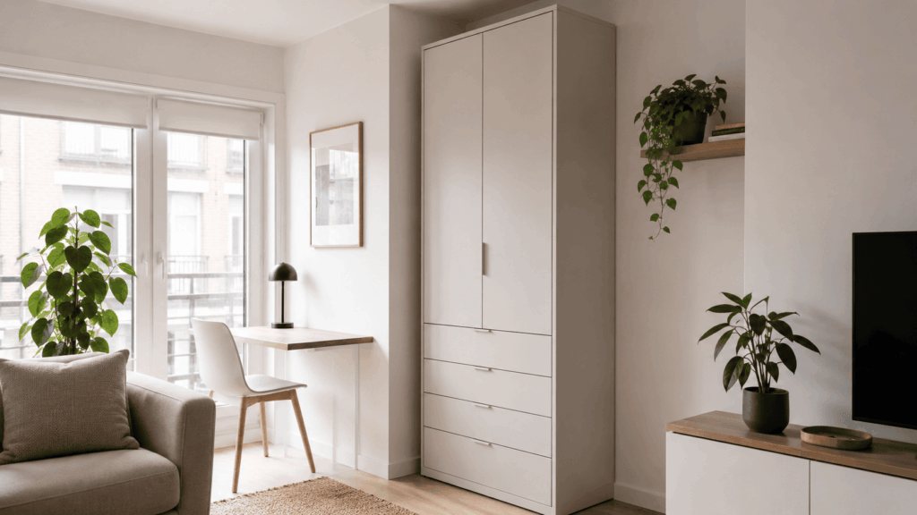 Hoge kasten kleine ruimte met slimme ruimtebesparing