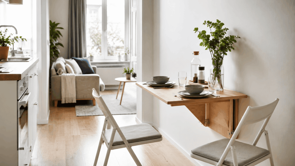 Inklapbare eettafel kleine ruimte met slimme oplossingen