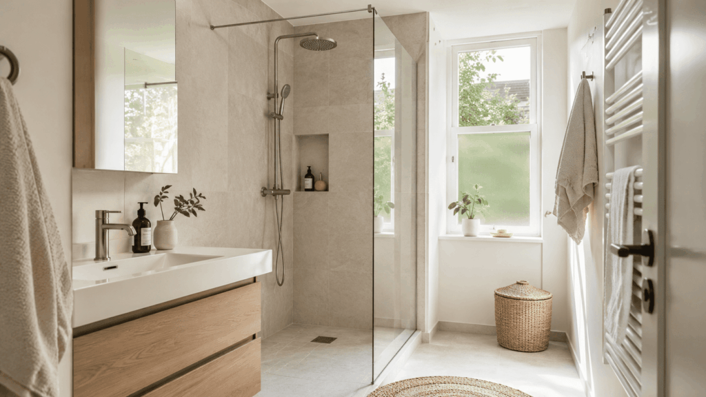 Inloopdouche kleine badkamer met slimme ruimtebesparing