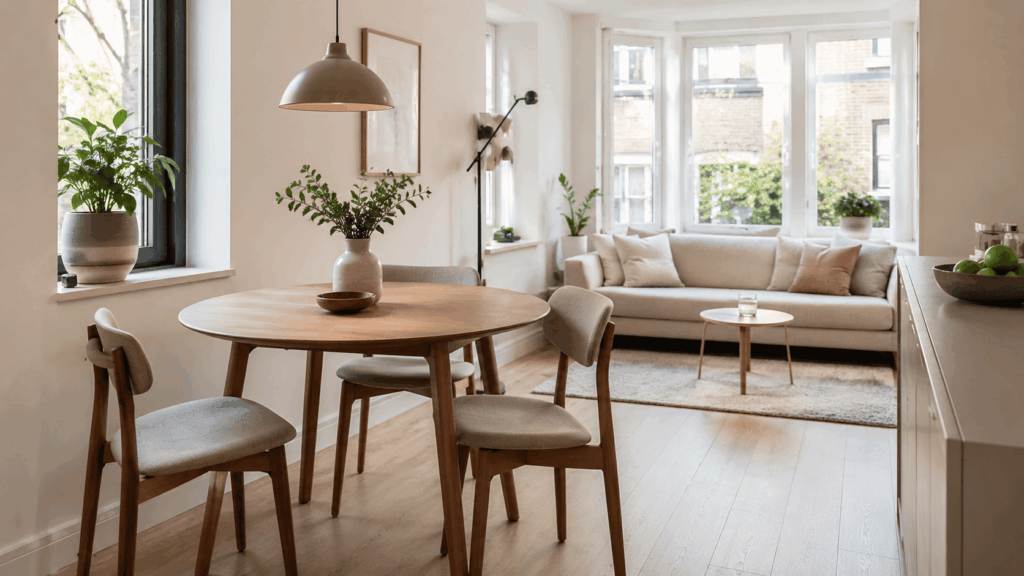 Kleine eettafel woonkamer met slimme ruimtebesparing