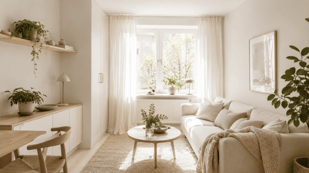 Lichte kleuren kleine ruimte met slimme woontips