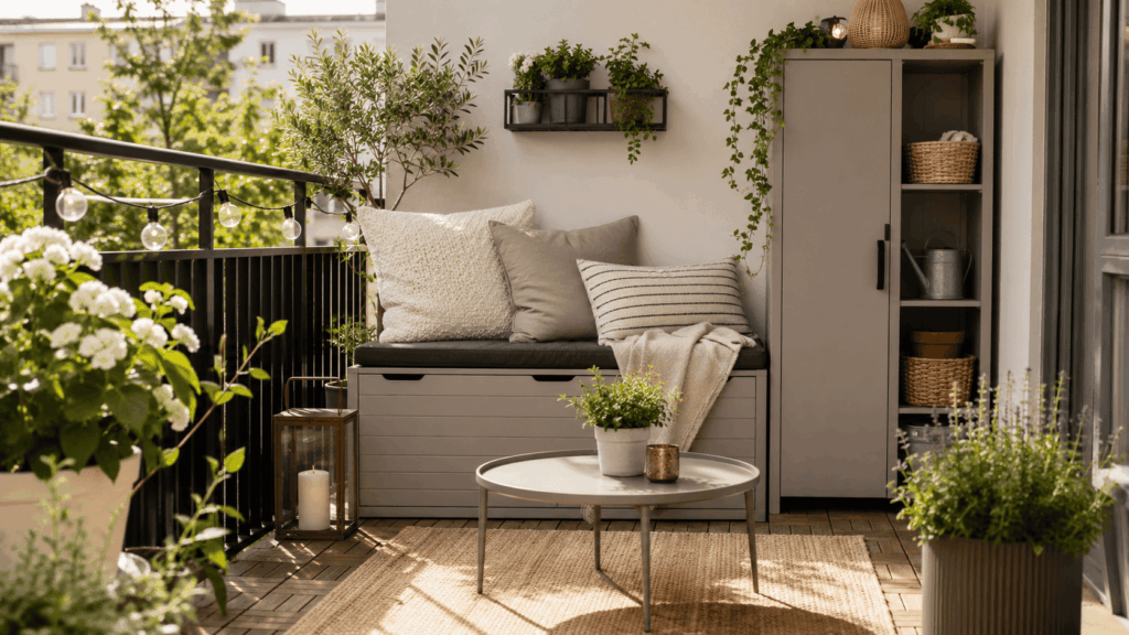 Opbergen klein balkon met slimme ideeën voor meer sfeer