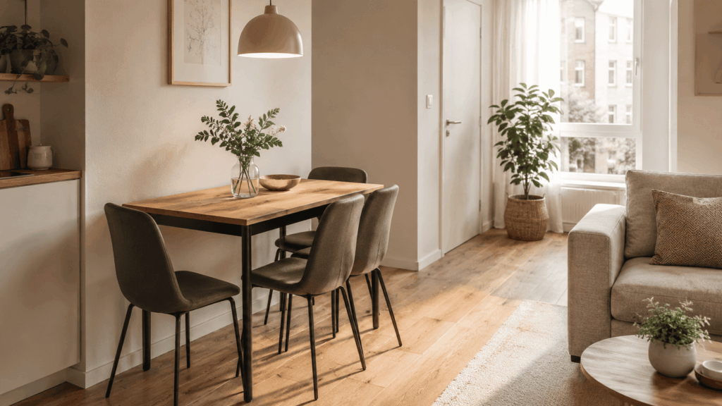 Smalle eettafel kleine ruimte met slimme ruimtebesparing