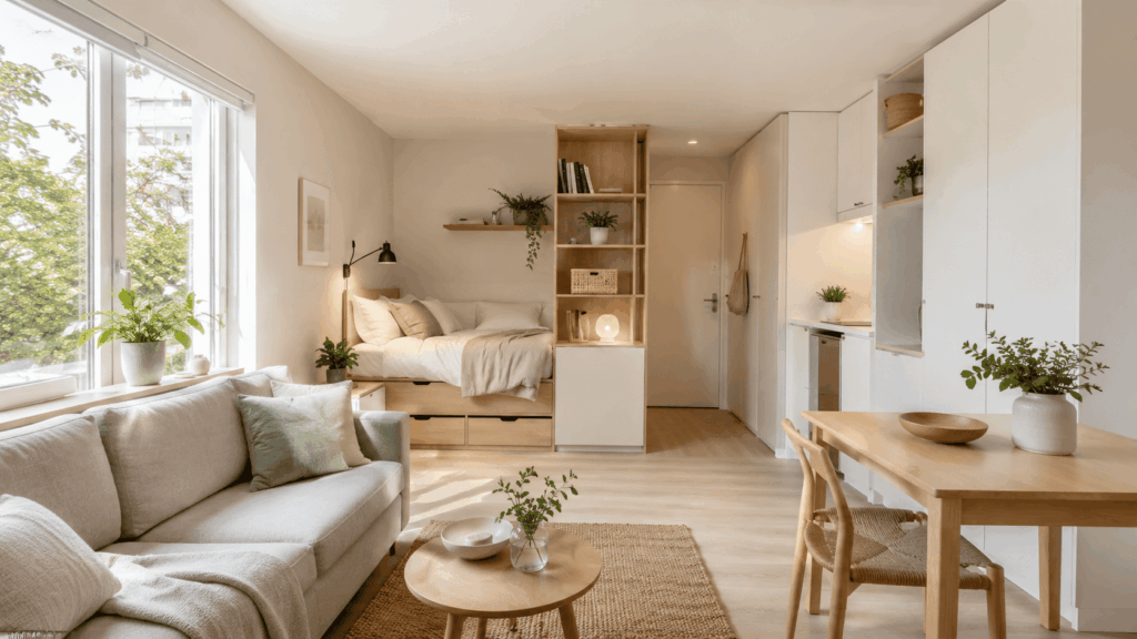 Studio 25m2 inrichten met slimme ruimtebesparing